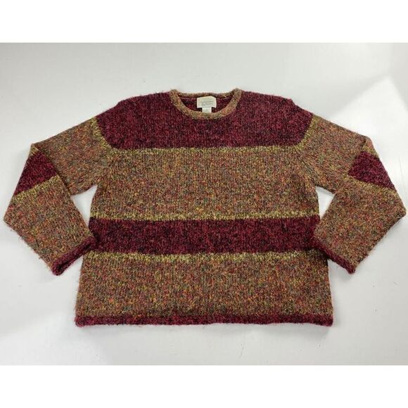 Christopher & Banks Crew Neck Knit Sweater Womens Large Red Green Ramie Blend BI - Picture 2 of 6